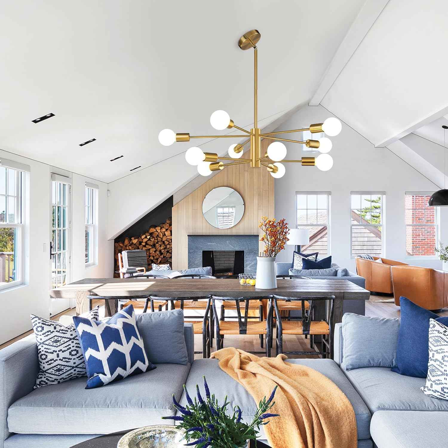8-Light Gold Sputnik Chandelier - Modern Adjustable Ceiling Light for Dining Room, Kitchen & Foyer