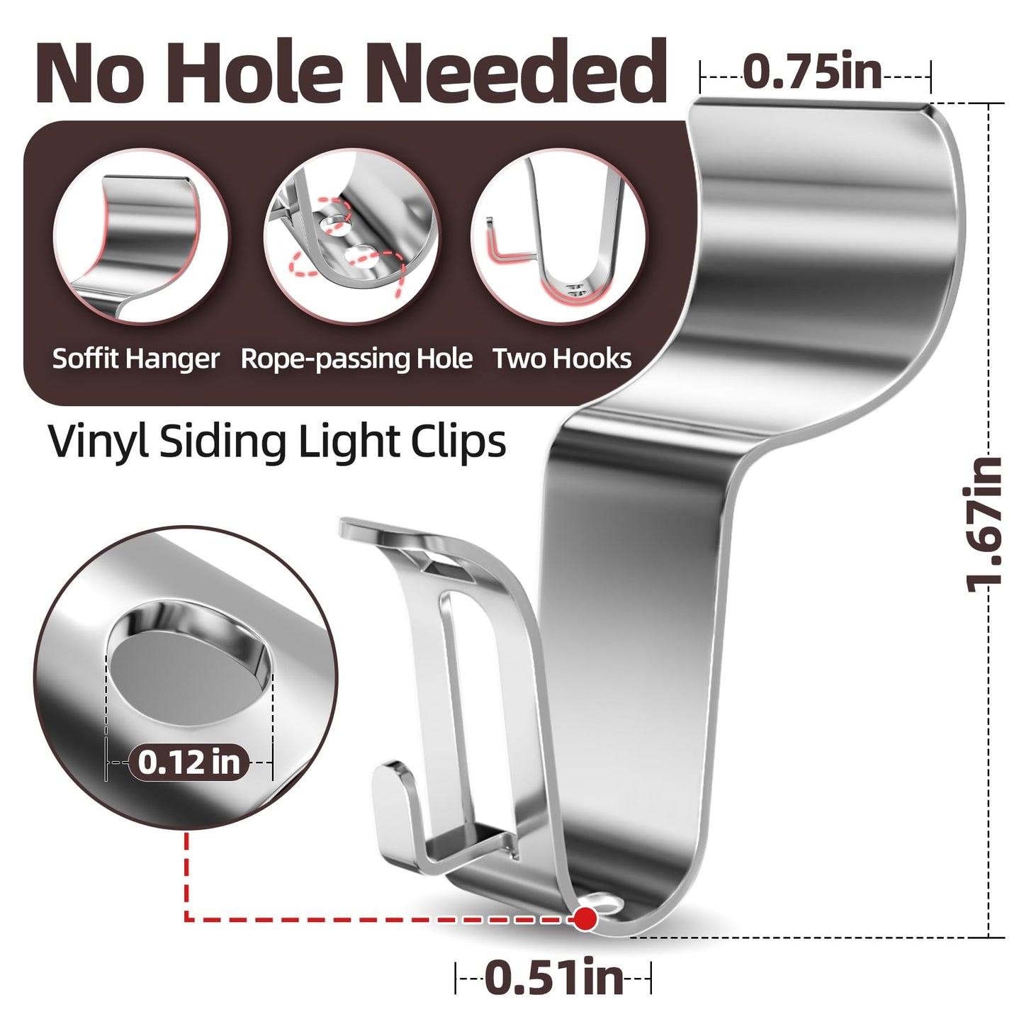 Amuille 12 Pack Vinyl Siding Hooks for Lights, No Hole Heavy Duty Siding Clips for Hanging Wreaths, String Lights, Porch Sign, Christmas Decor and Plant Hooks