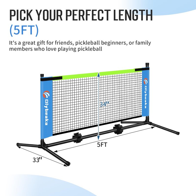Mini Pickleball Net for Beginners Pros, Half Court Small Size Portable Pickleball Net for Driveway Backyard Outdoor Indoor with 3 Pickleballs Carry Bag, Chalk (Blue, 5ft)
