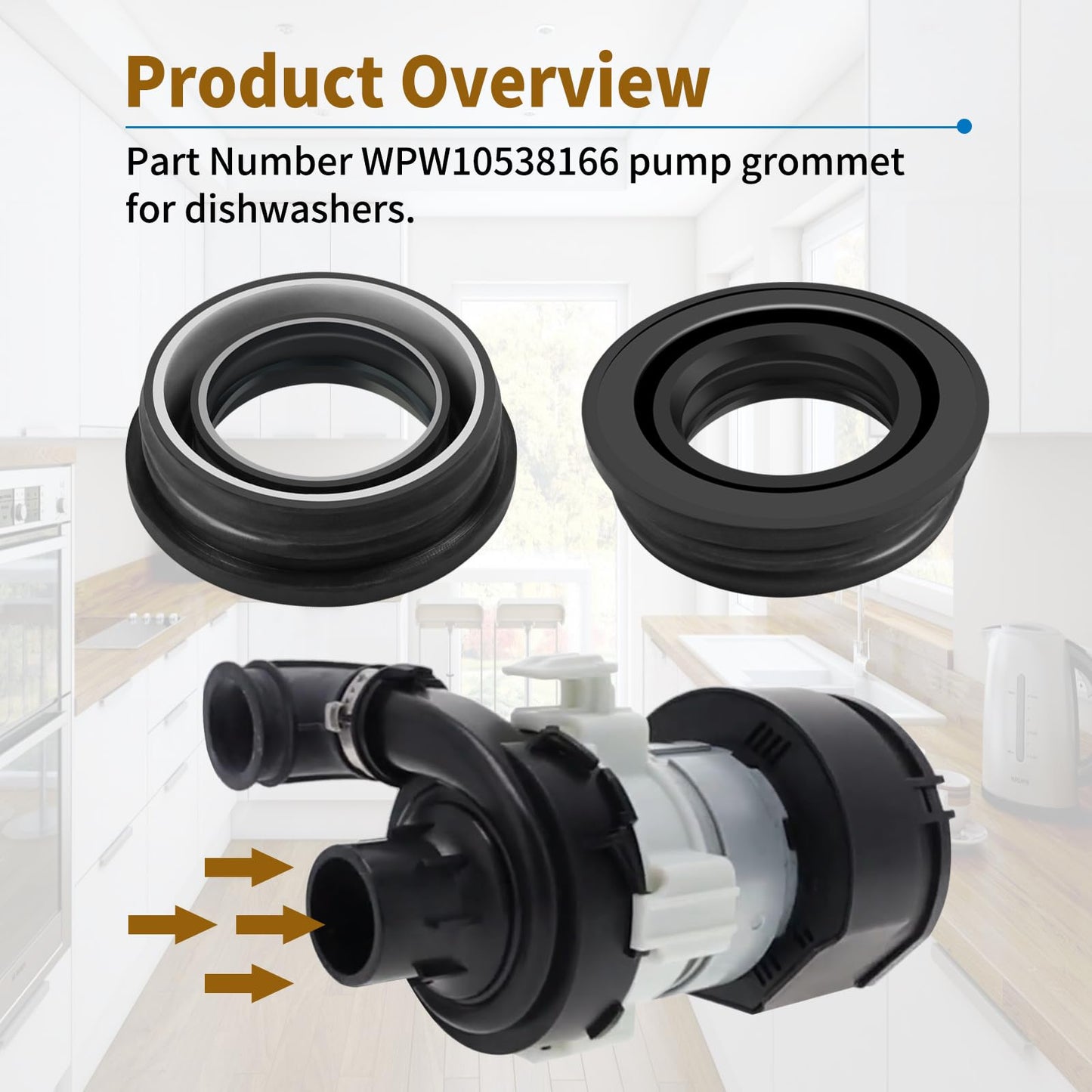 WPW10538166 Dishwasher Circulation Pump Inlet Grommet, Replaces AP6022761 PS11756098 W11182008 3021506 EAP11756098 Compatible with KitchenAid Maytag Whirlpool Jenn-Air Kenmore Amana Dishwashers