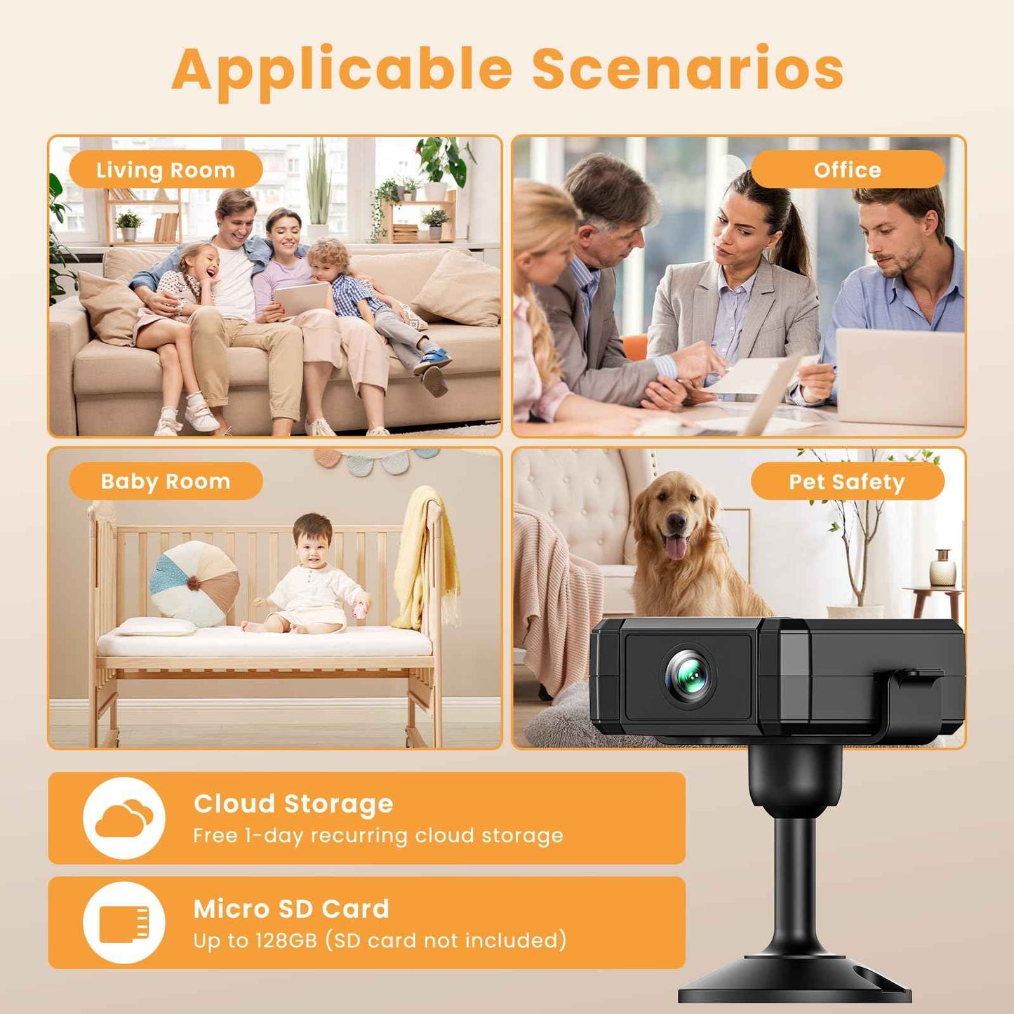 Terura Mini Wireless Security Camera, Small Home WiFi 1080P Micro HD Nanny Cam with Motion Detection, Cloud & SD Storage, Night Vision, Portable Tiny Cameras for Home Pet Baby Office Indoor Outdoor