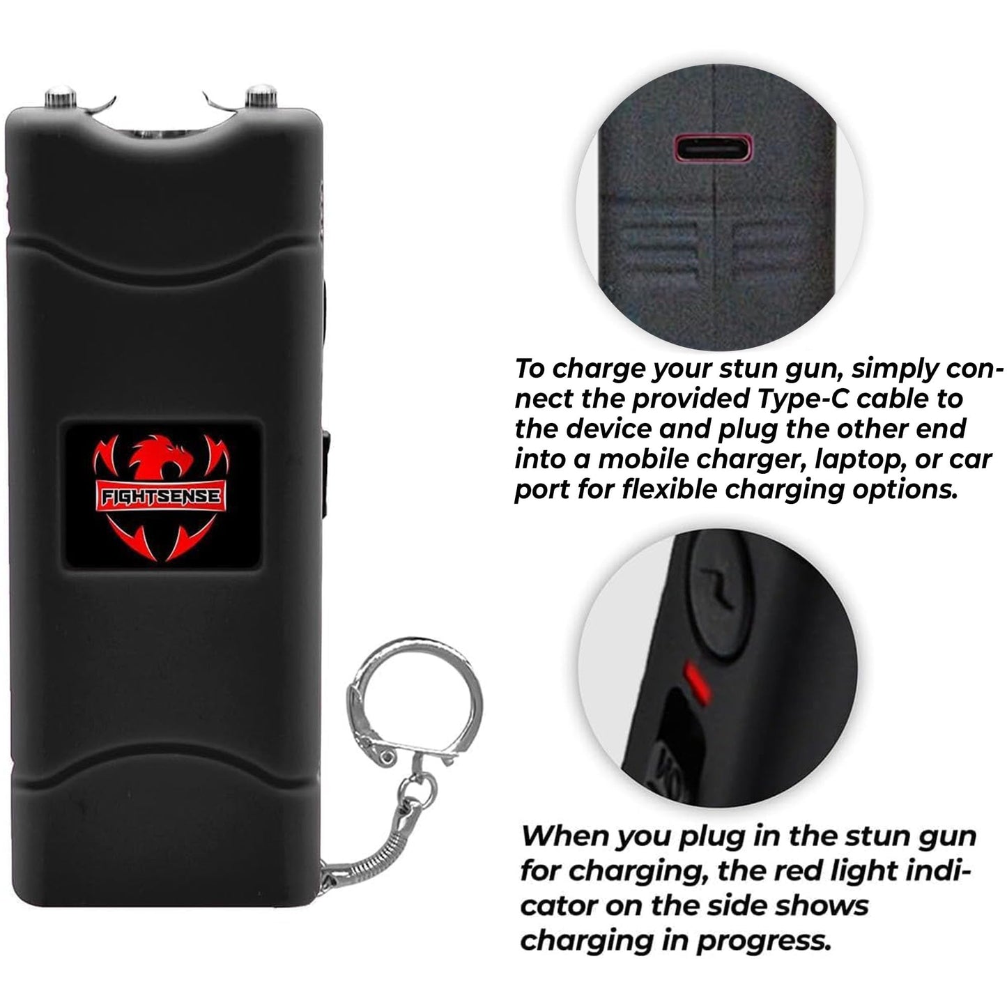 FIGHTSENSE Mini Stun Gun Keychain & Pepper Spray Combo Pack for Self Defense Kit - Extremely Powerful Stun Gun Flashlight for Women