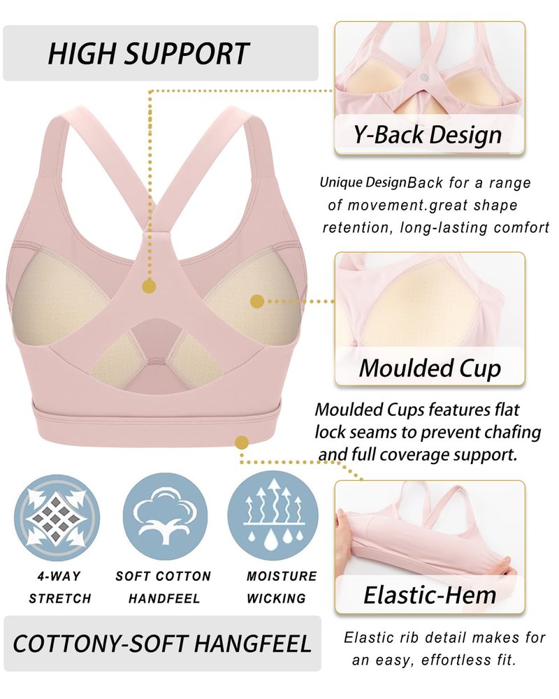 RUNNING GIRL Sports Bra for Women, Strappy Running Padded Sports Bras High Impact Yoga Bra with Sewn in Pads(3138_Pink_M)