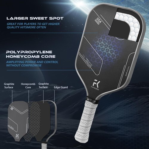 FeichangKeji Pickleball Paddles Set of 2 T700 & 16mm Carbon Fiber Pickleball Paddles with CMS Matte Surface Lightweight Honeycomb Core & Durable Edge Guard Protector & Comfortable Grip