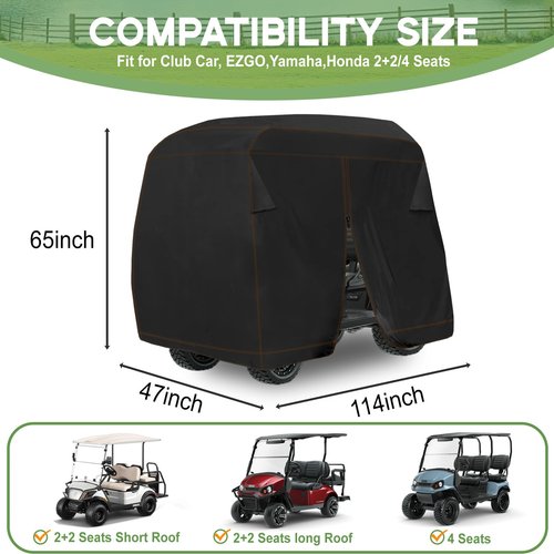 YONQIFON Golf Cart Cover 4 Passenger Outdoors 420D Waterproof Golf Cart Covers extended roof with Zipper Universal Compatible with EZ-GO, Club Car, Yamaha Golf Cart heavy duty