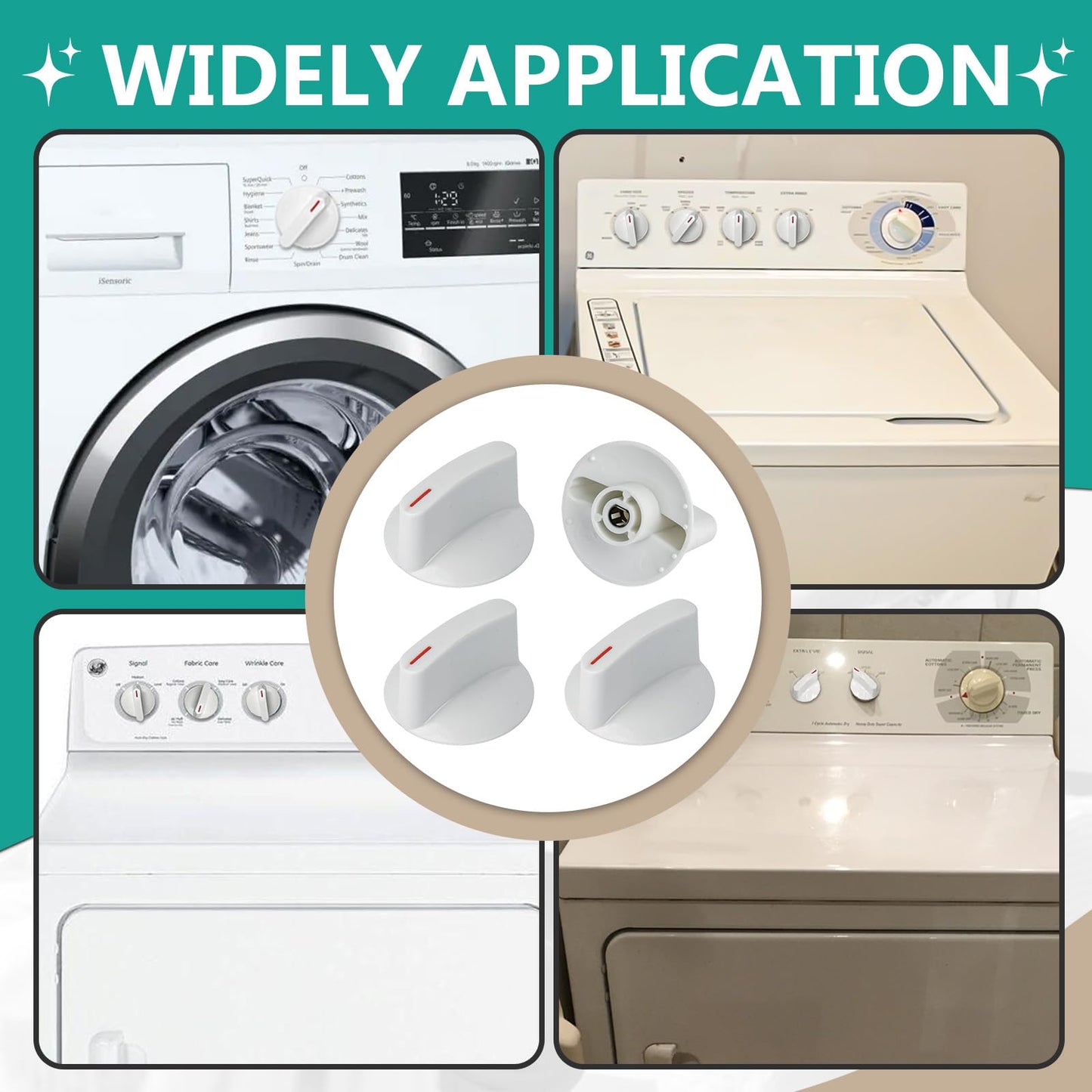 4 Pcs WH1X2721 Dryer Knob Compatible With GE Hotpoint Washer Dryer Machine, Replace AP2044893 123C7931 EA271094 PS271094