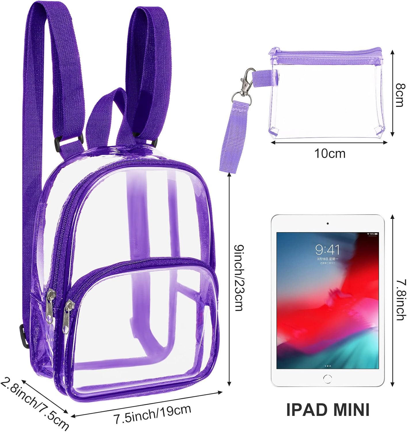 Weewooday Clear Mini Backpack - Transparent Waterproof Crossbody Purse | Small Purple Concert Bag