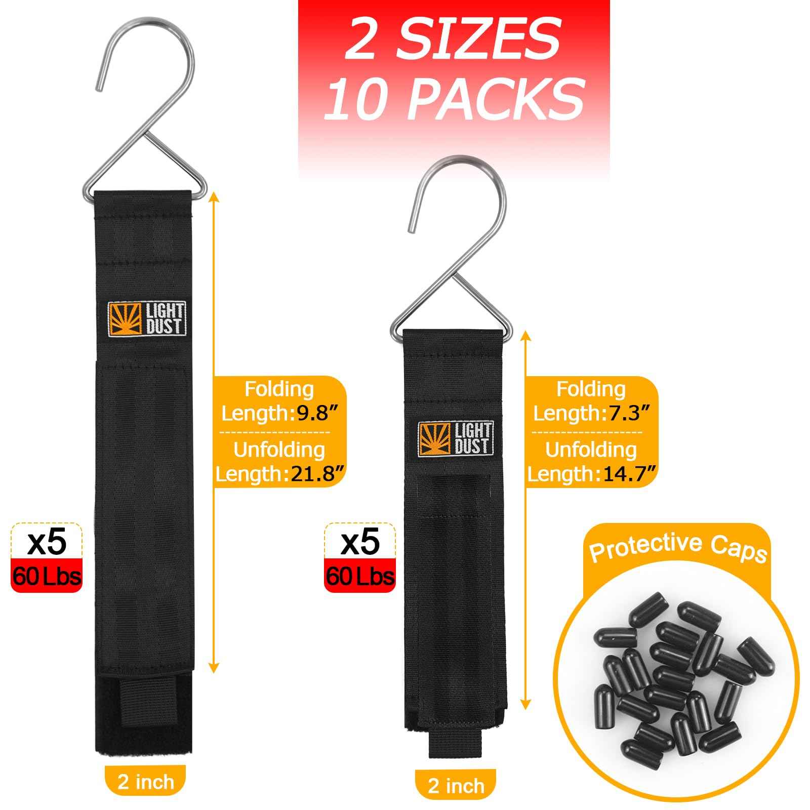 Hanging Extension Cord Holder - Storage Wrap Straps with Metal Hooks 10Pack 15" 22" Heavy Duty Garage Organizer Tool Hangers - Garden Hose Power Electrical Cable Rope RV Shed Camping Organization