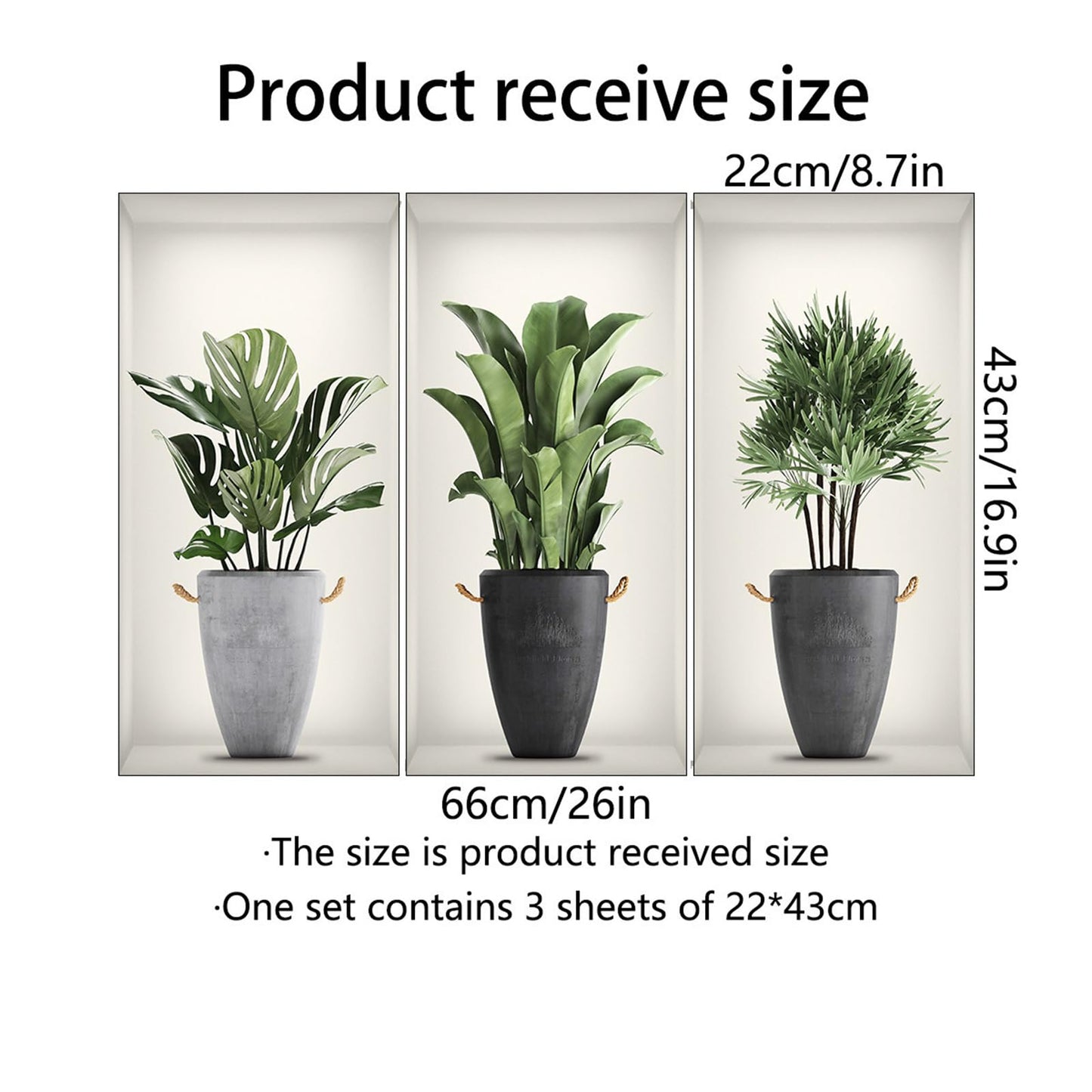 3D Green Pot Plants Wall Decals, Tropical Potted Wall Stickers, Creative Vinyl Peel and Stick Removable Wall Art Decor for Bedroom Living Room Kitchen(3D Green Plants 02)