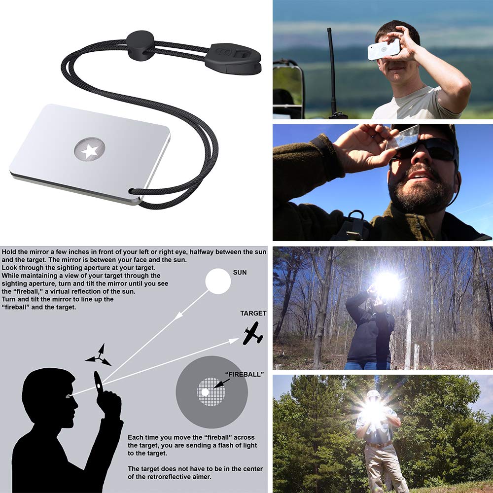Signal Mirror Survival Tools, Military Grade Hiking Camping Mirror 2 x 3 inch with Small Compass and Whistle for Outdoor Adventure Emergency SOS Mirror (2 PCS)