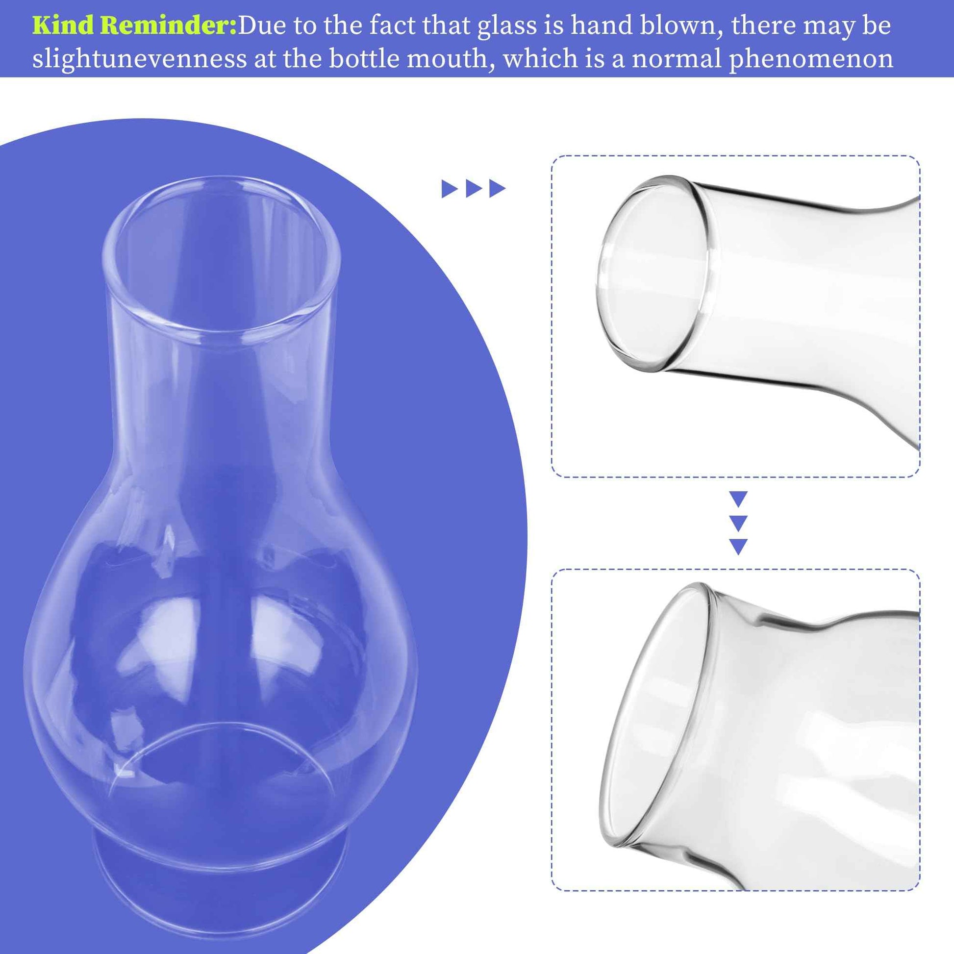 Oil Lamp Chimney Replacement – 2 1/8 Inch Base x 6.5 Inch Height Clear Glass Globe for Vintage Kerosene Lamps, Hurricane Lamp Shade & Parts（2 Pack）