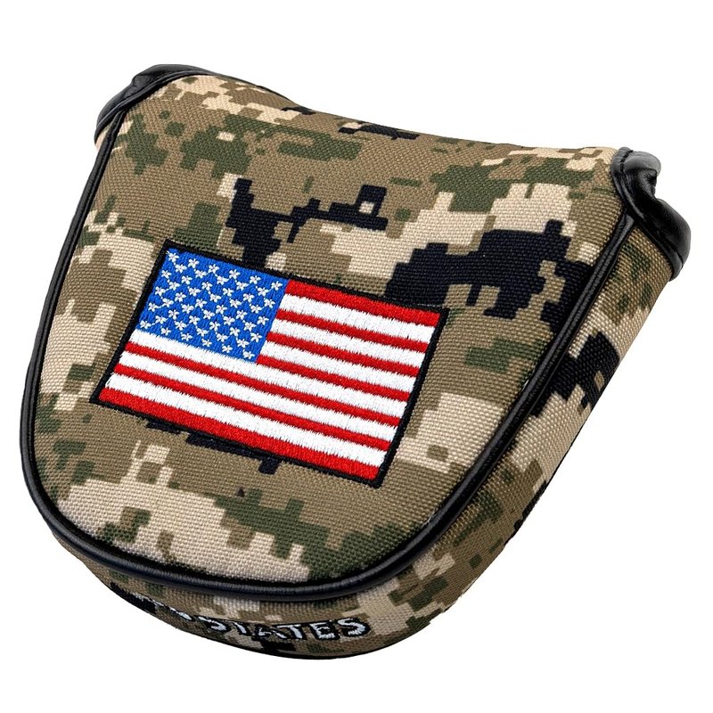 GOOACTION Camo Golf Mallet Putter Head Cover - Magnetic Closure Camouflage Green & USA Flag Design Waterproof PU Leather Protector for Mallet Clubs