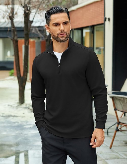 COOFANDY Men's Lightweight Quarter Zip Pullover | Casual Mock Neck Long Sleeve Sweatshirt