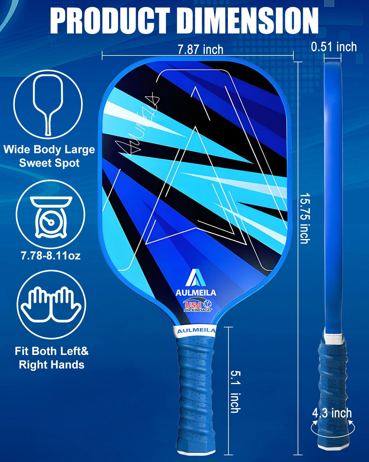 AULMEILA Pickleball Paddles Set of 2, 2025 USAPA Approved Pickleball Set, Fiberglass Pickle Ball Rackets 2 Pack, Lightweight & Durable, Includes 4 Balls & 1 Carry Bag for Men and Women