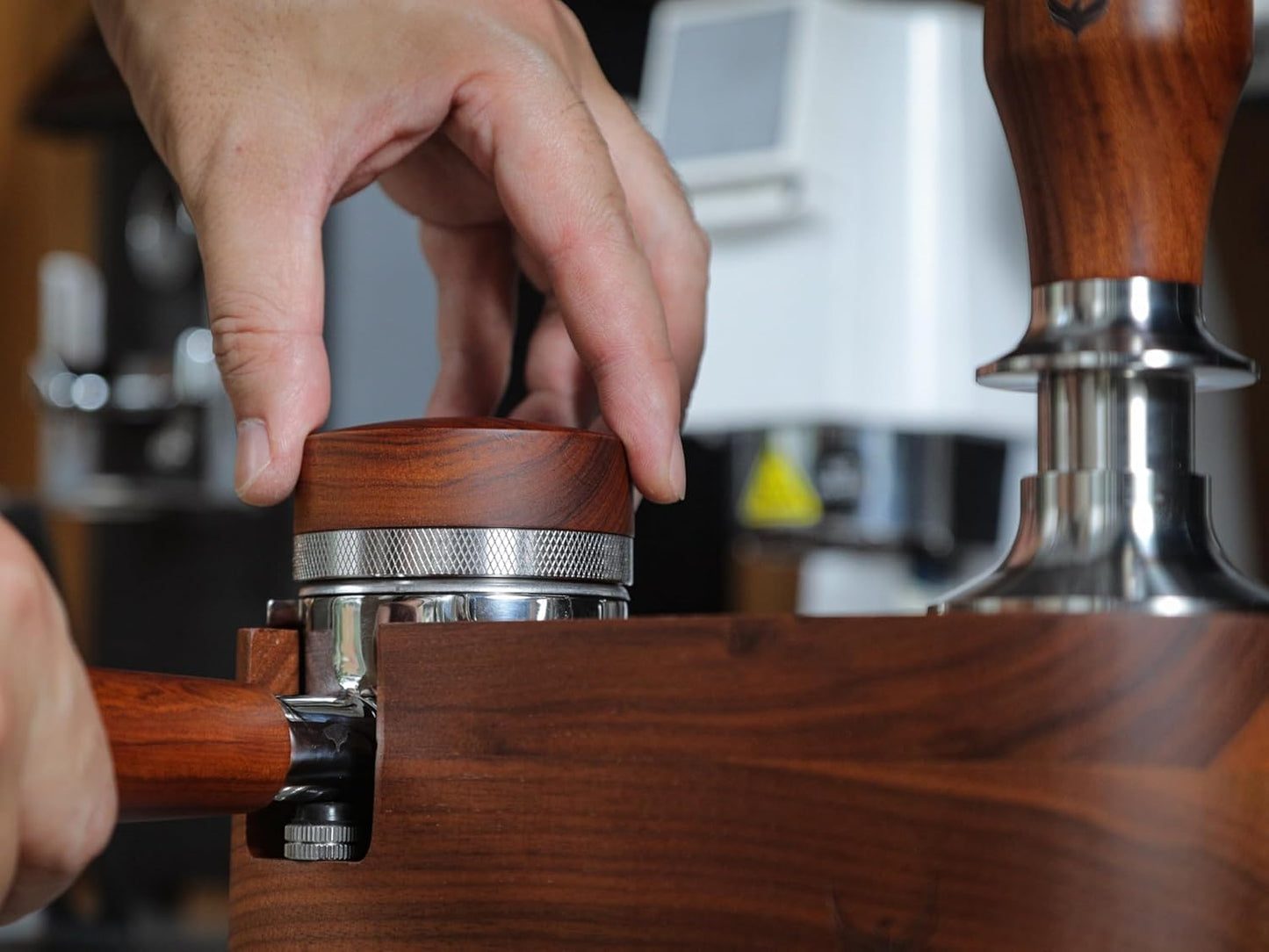 54mm Adjustable Espresso Distribution Tool - Stainless Steel & Rosewood for Breville Machines