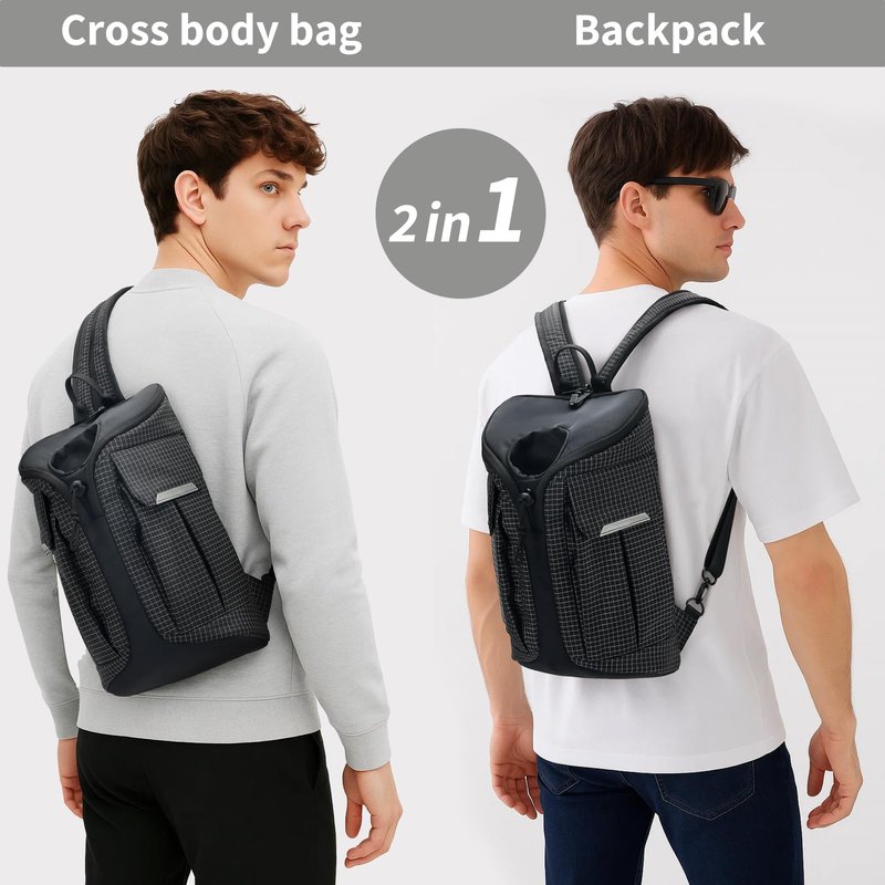 Beamyth Crossbody Sling Bag for Men & Women,Convertible Sling Backpack Shoulder Chest Bag for Daypack Travel Hiking (Black)