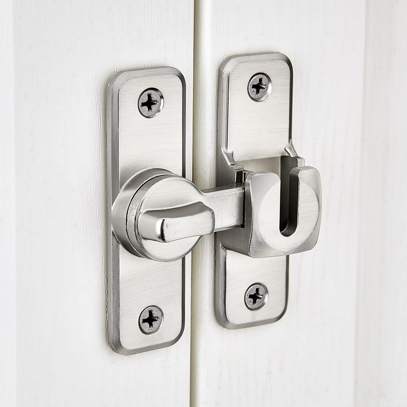 INIRET Silvery Enhanced Security Flip Latch Lock - Heavy-Duty 90/180 Degree Sliding and Swing Door Latch for Barns, Gates, and More