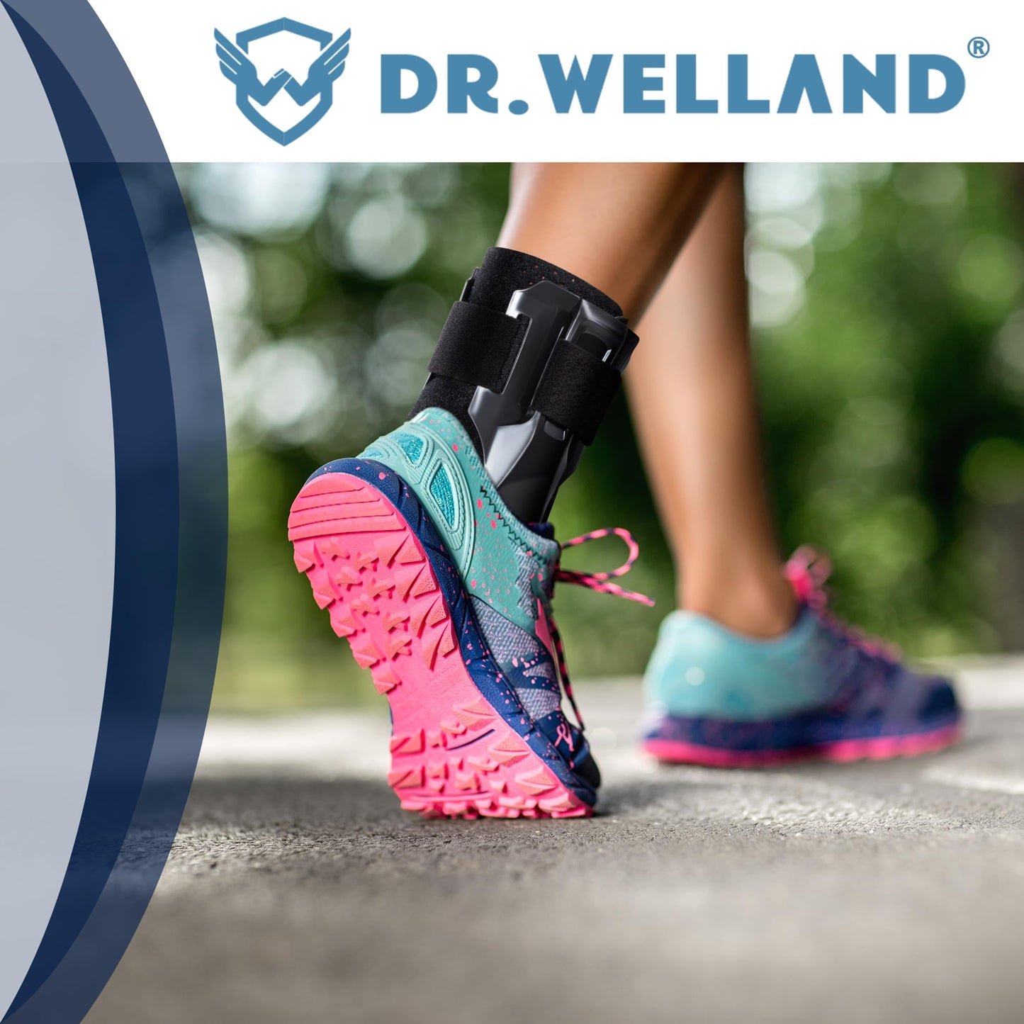DRwelland Ankle Brace with Side Stabilizers -Adjustable Ankle Support for Sprains, Sports Injuries, Plantar Fasciitis, Injury Recovery, Best Ankle Support for Running, Basketball, Volleyball (Medium)