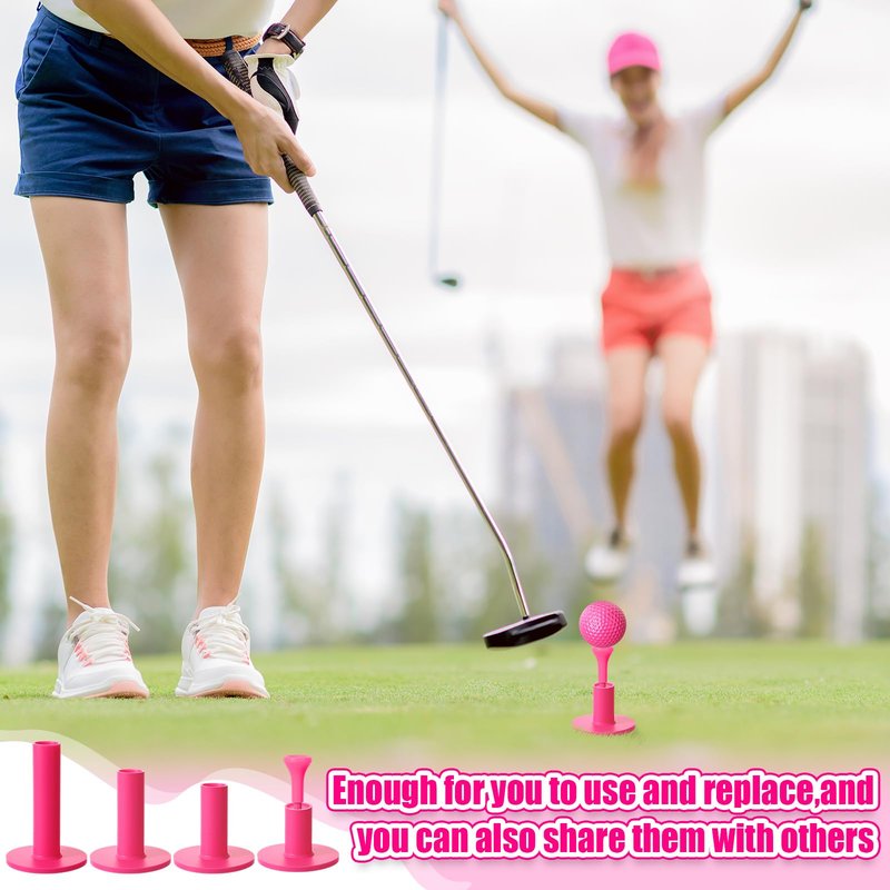 Skylety 12 Pieces Golf Range Tees Set Rubber Golf Tees for Mats Driving Range 6 Pieces for Practice Mat Mixed Size (Pink)