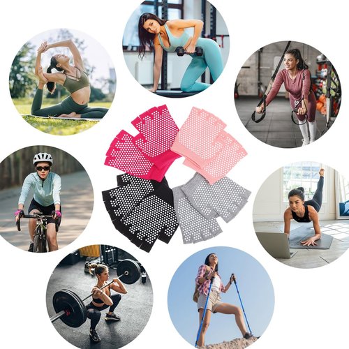 GOOHOCHY 4 Pairs Non-Slip Yoga & Pilate Gloves - Half Finger Ballet Dance Gloves with Wrist Grips - Cotton Ladies Mittens Protection Equipments