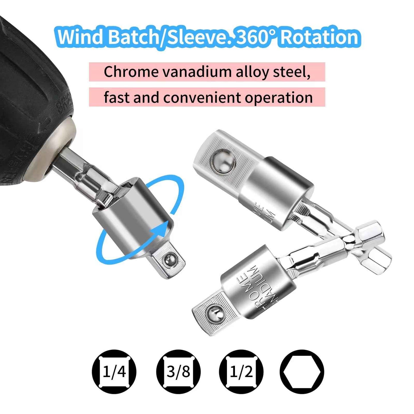 GALLIA Flexible Drill Bit Extension Set 38Pcs, Right Angle Drill Attachment, Rotatable Joint Socket 1/4 3/8 1/2 Inch Hex Socket Adapter, Bits Holder and Screwdriver Bit Kit with a Box (Black)