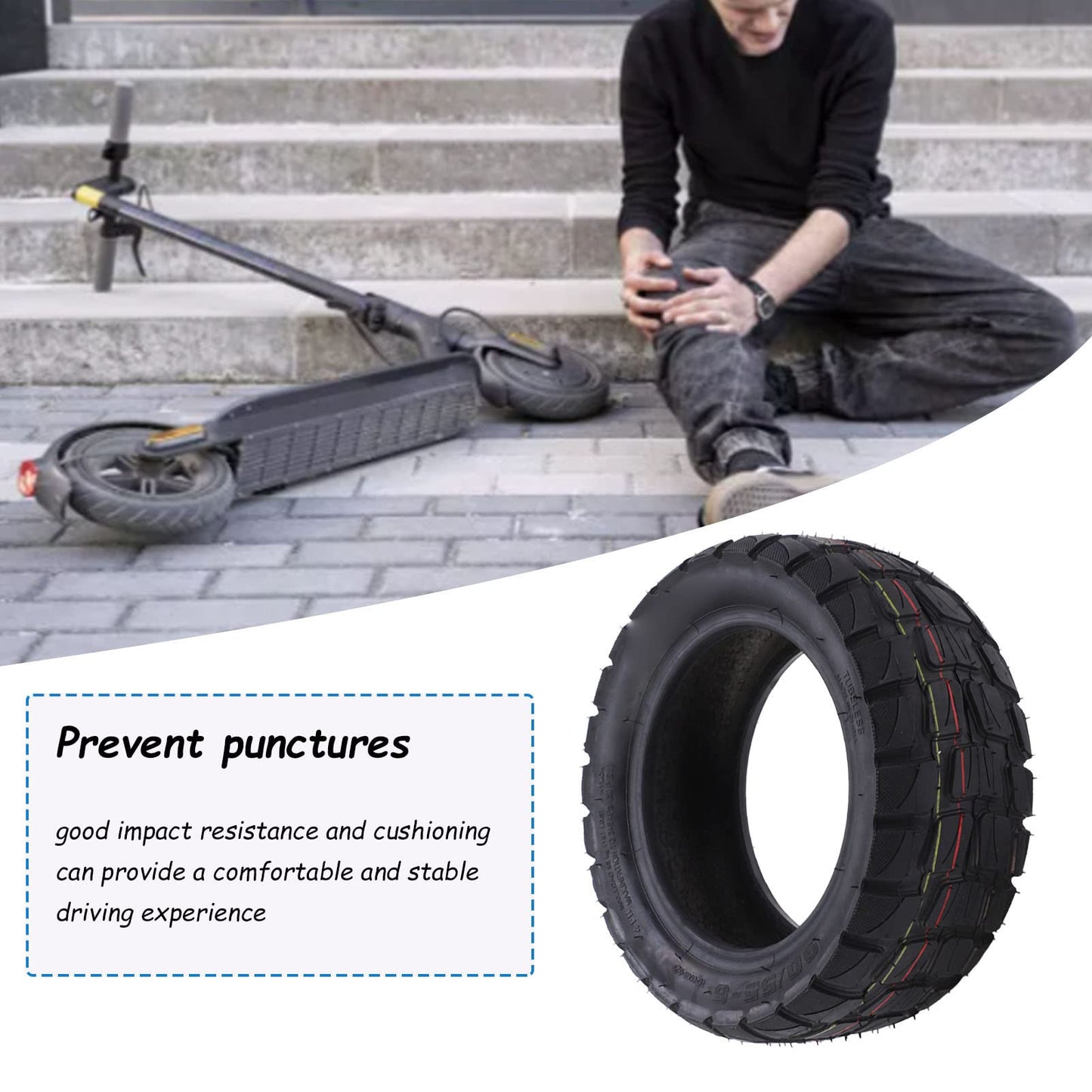 Fayelume 10 Inch Scooter Tires, 90/55-6 Scooter Wheels, Off Road Tubeless Rubber Tire Replacement, for Scooter Wheel Parts