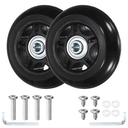 TIXIPEM Luggage Suitcase Replacement Wheels [2pcs] - 75 x 24 mm Rubber Scooter Wheels Repair Kit W/ABEC-7 Bearings and 6mm Axles for Trolley & Carry-on Roller Travel Suitcases - [Black]