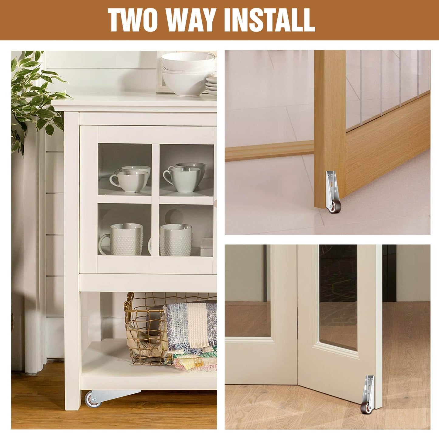 1-Inch Rubber Casters 4-Piece Set, Mini Long Frame Rigid Casters, Small Wheels for Furniture, Drawers, Doors, Bookcases, DIY (Load: 45 LBS/Piece), Mounted Vertically or Horizontally (4pc)