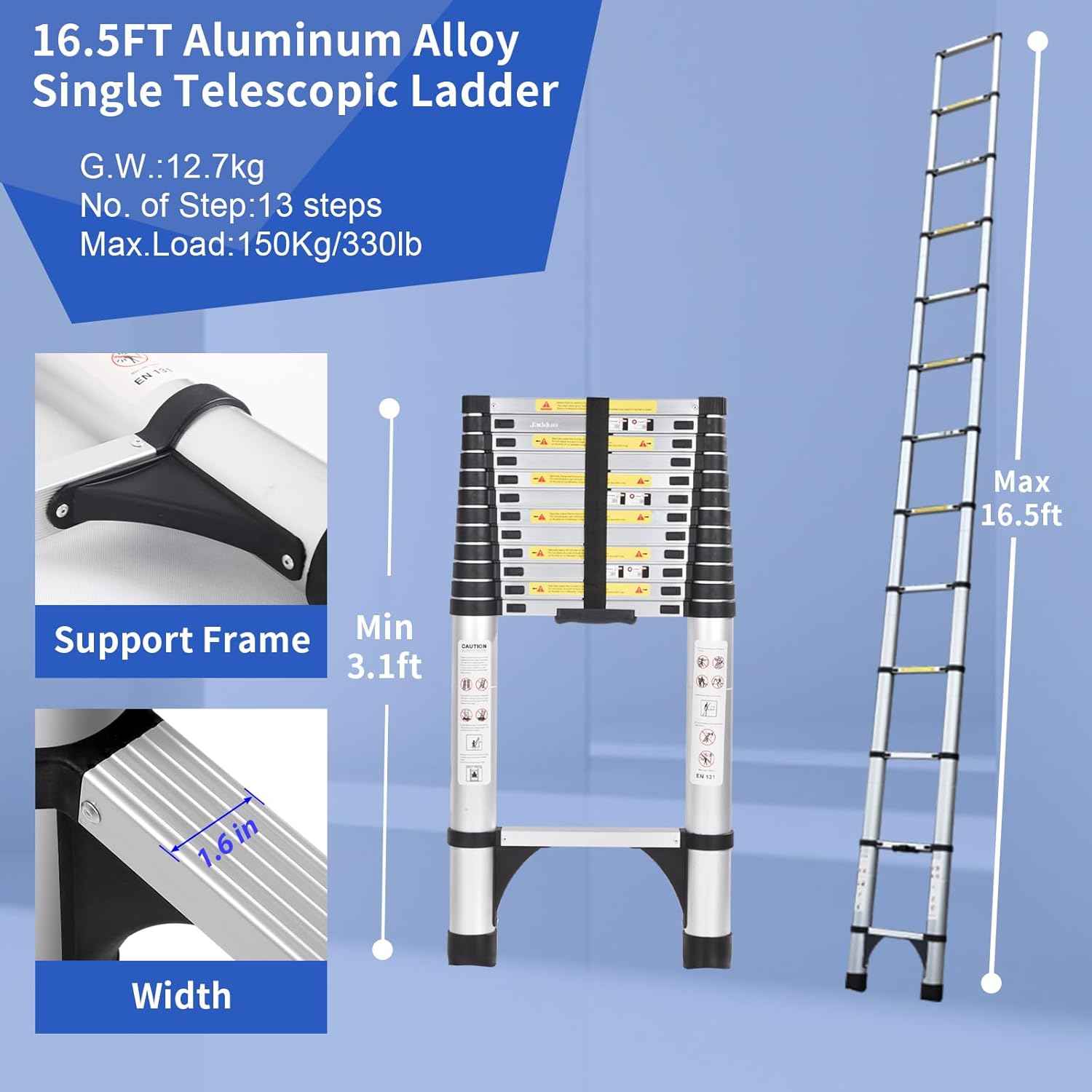 8.5 FT Telescoping Ladder - Lightweight Aluminum Extension Ladder with Stabilizers for Home & RV Travel