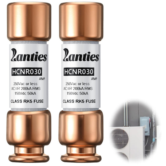 Lanties 2 Pack HCNR030 30Amp 250V Dual Element Time Delay Fuses, RK5 Class, Current Limiting, 200kA IR @ 250VAC / 50kA IR @ 150VDC, for HVAC Systems and Home Appliances (UL Certification)