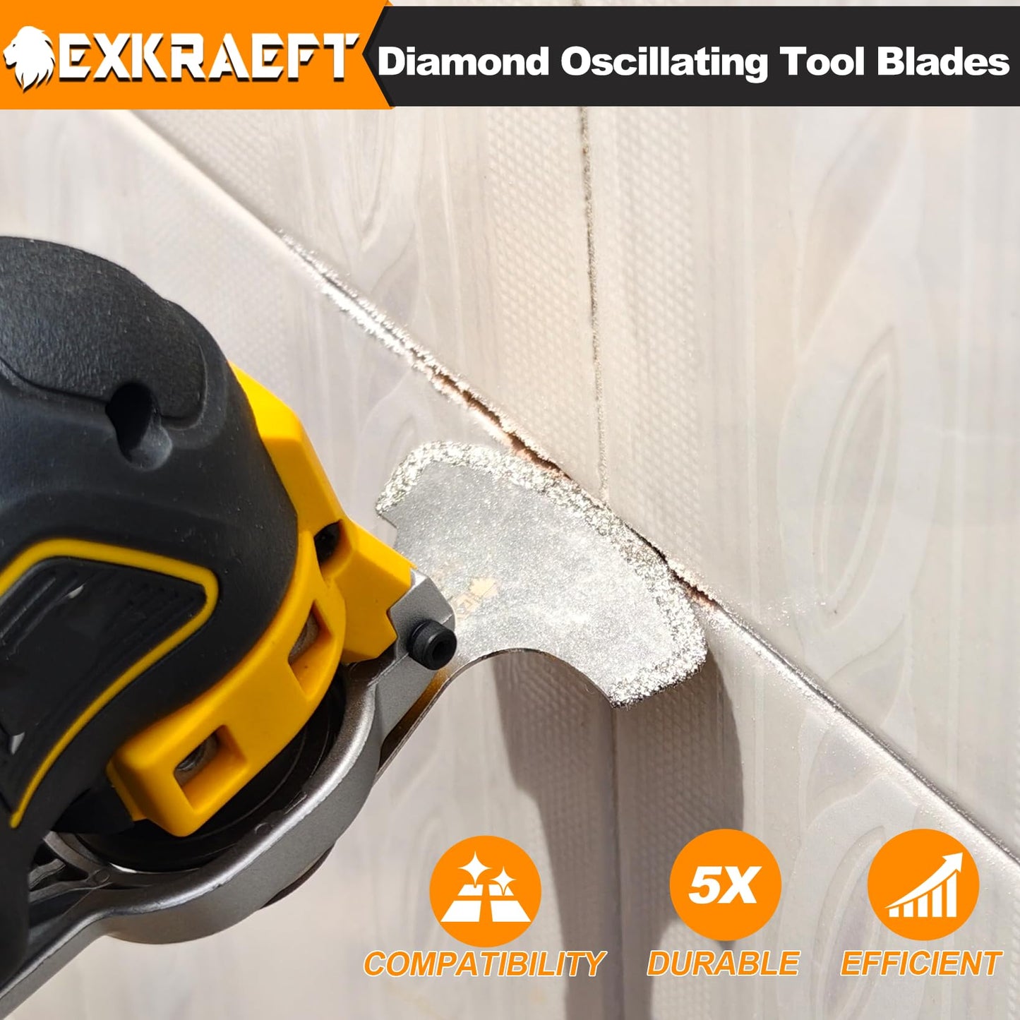 EXKRAEFT 5 PCS Grout Remover Tool Blades for Grout Removal Tile Mortar Concrete Masonry, Multi Tool Grout Removal Blade, Diamond Oscillating Tool Blades Fit Dewalt Milwaukee Ryobi Rockwell Fein