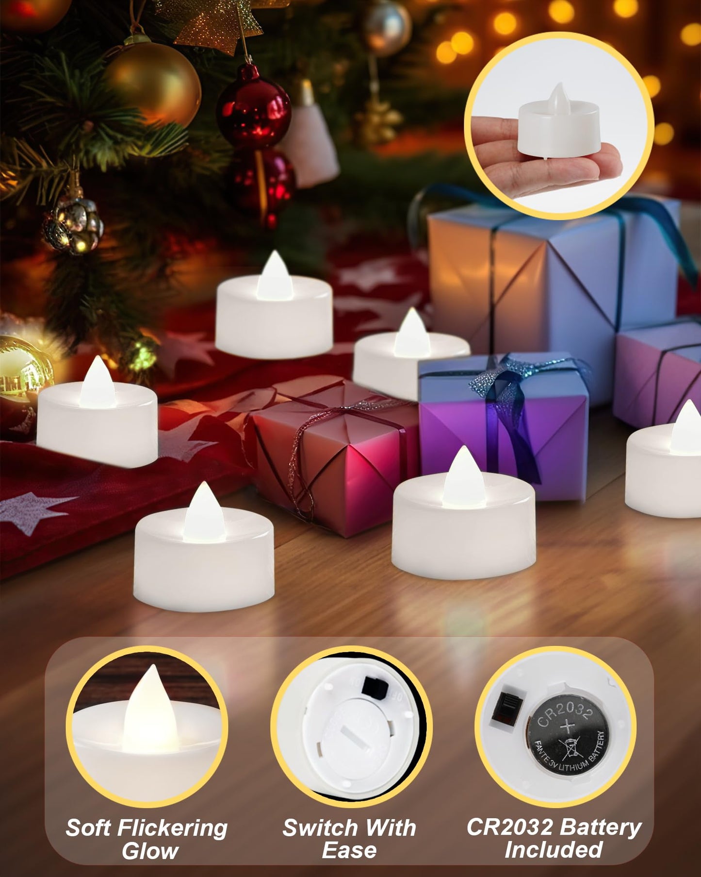 BEICHI Flameless Candles, 24Pack Battery Operated Candle, LED Tea Lights Candles Battery Operated, Flickering Fake Votives for Wedding Halloween Christmas Diwali- Pure White Light