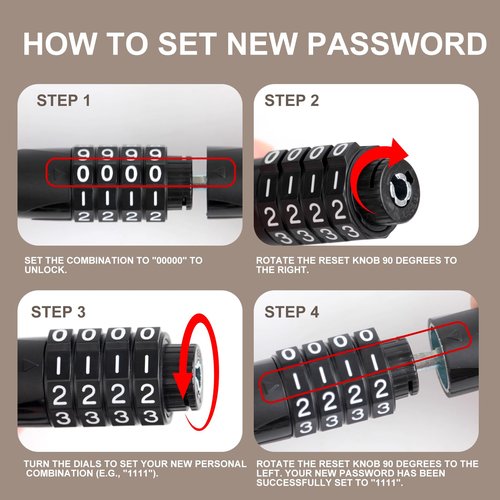 Venzio 4-Digit Combination Bike Chain Lock, Keyless 4mm x 900mm (3FT) Anti-Theft Security Lock for Bicycle, E-Bike, Scooter, Fence, Gate, Door, with Zinc Alloy Core & Fabric Sleeve