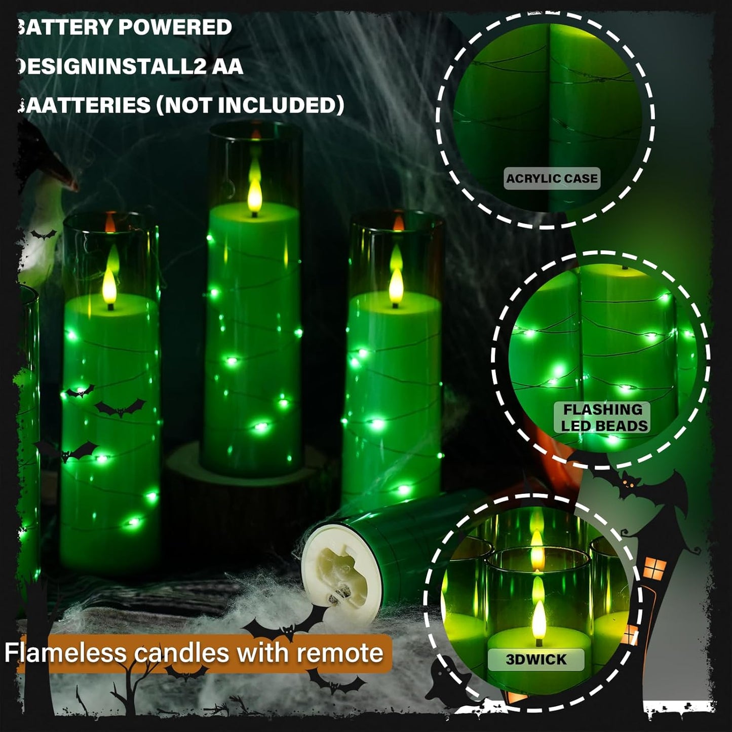 Flameless LED Pillar Candles Set - 9 Pcs White with Remote & Star String for Home Decor