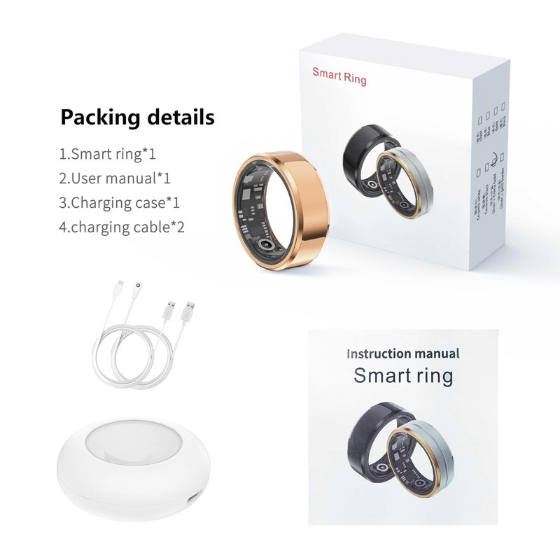 Smart Ring for Women & Men, Fitness Tracker with Heart Rate/Blood Oxygen/Sleep Tracker/Step Counter for iPhone & Android, Magnetic Charging Case, IP68 Waterproof, No Subscription Fee (Gold 11)