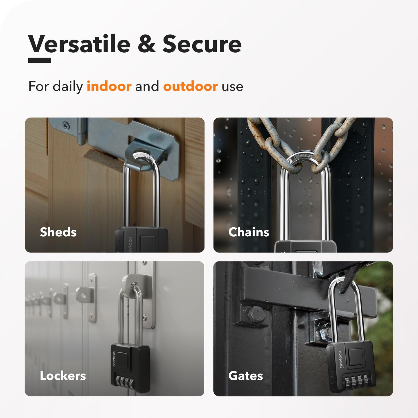 2.76 in Long Shackle Combination Lock for Outdoor & Indoor | Heavy Duty, Weatherproof, 4-Digit Security | Padlock for Gates, Fences, Sheds, Lockers, Storage | 1-Pack, Black