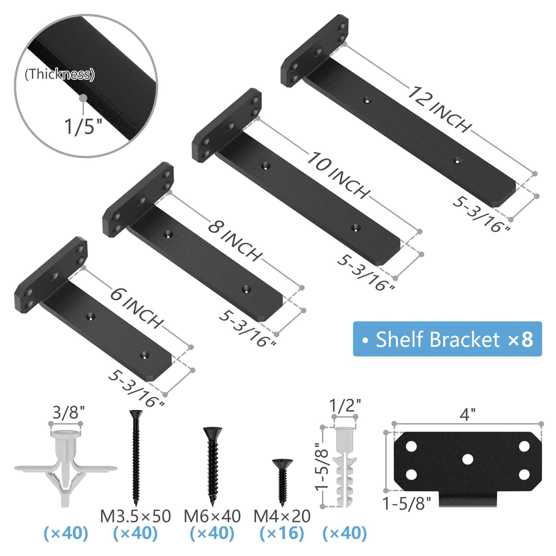 JZVXX 6Pack 6'' Shelves Brackets, Wood Shelving Brackets Hardware - 6/8/10/12 Inch - Rustic Bracket for Supporting Wooden Boards (6, 6inch)