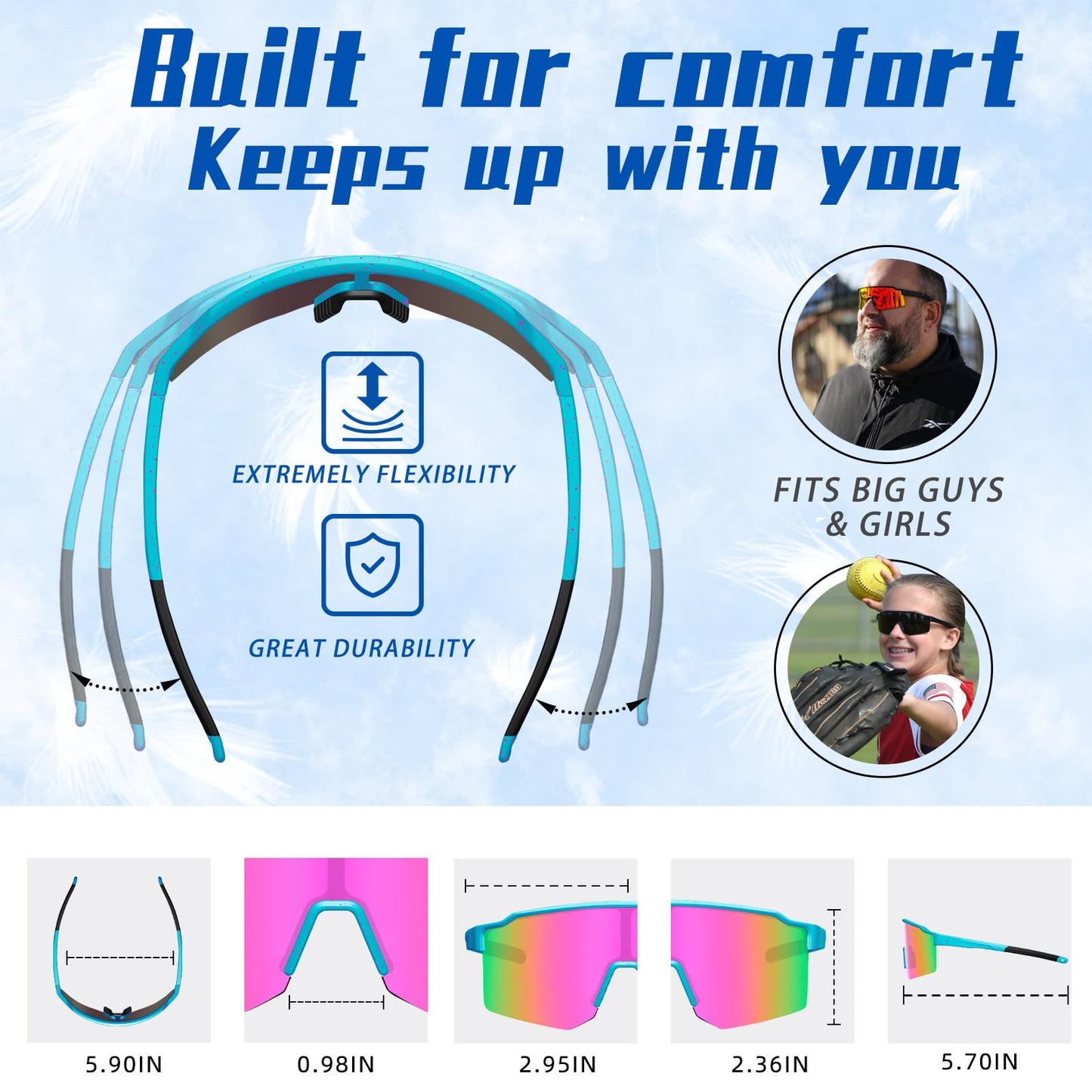 VEWOE Polarized Cycling Sunglasses for Men Women，UV400 Protection Sports Sunglasses,Baseball Glasses for MTB Fishing