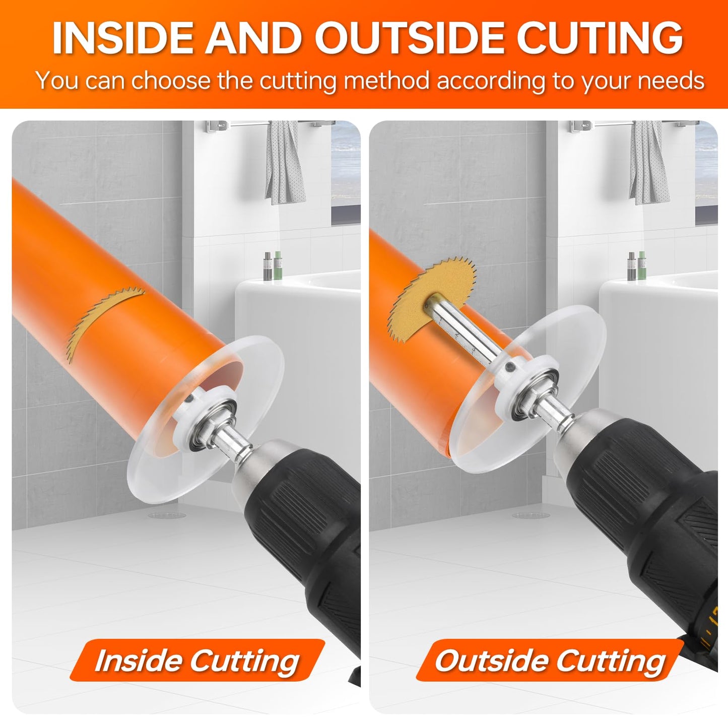 Inside Pipe Cutter for PVC Pipe, Cutter Tool Set with Scale Adjustable Depth Gauge, 5PCS Saw Blades and Hex Shank, Internal Plastic ABS Pipe Cutter Set