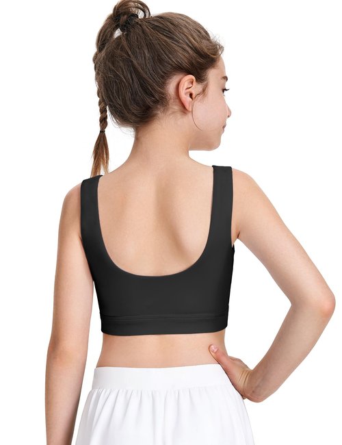 JOCMIC Girls Sports Bras Soft Training Bra with Removable Padding Yoga Crop Tops for Teens Black 13-14 Years