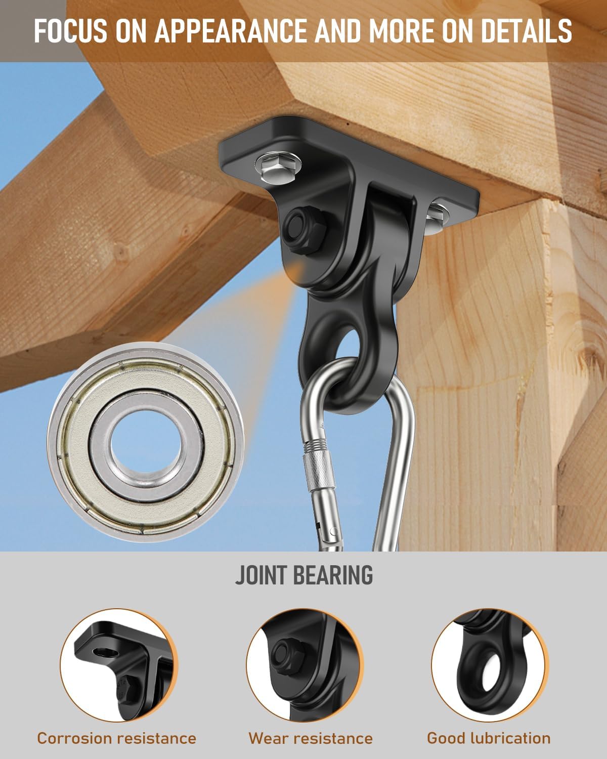Skiennix Heavy Duty Porch Swing Hangers Kit - Durable Screws & Bolts for Indoor/Outdoor Use (2 Pack, Black)