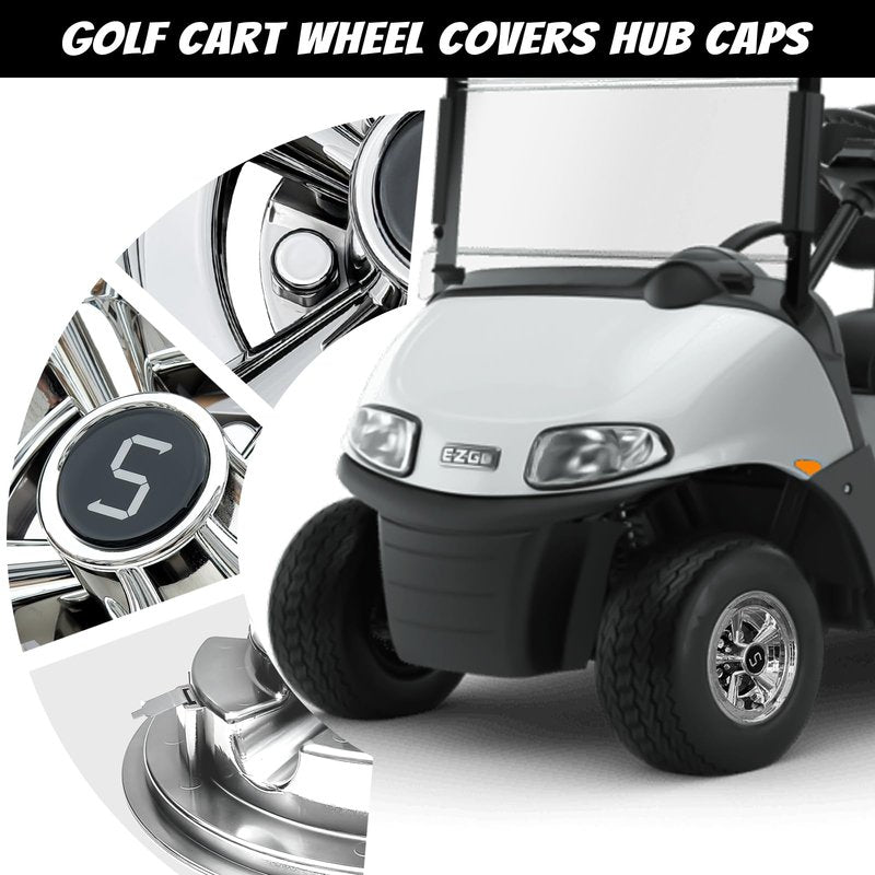 Shu-Ran 8 Inch Golf Cart Wheel Cover Hub Caps, Universal Chrome Golf Cart Hub Caps Snap-on Installation for Most Golf Carts Yamaha, Club Car, EZGO (Set of 4)