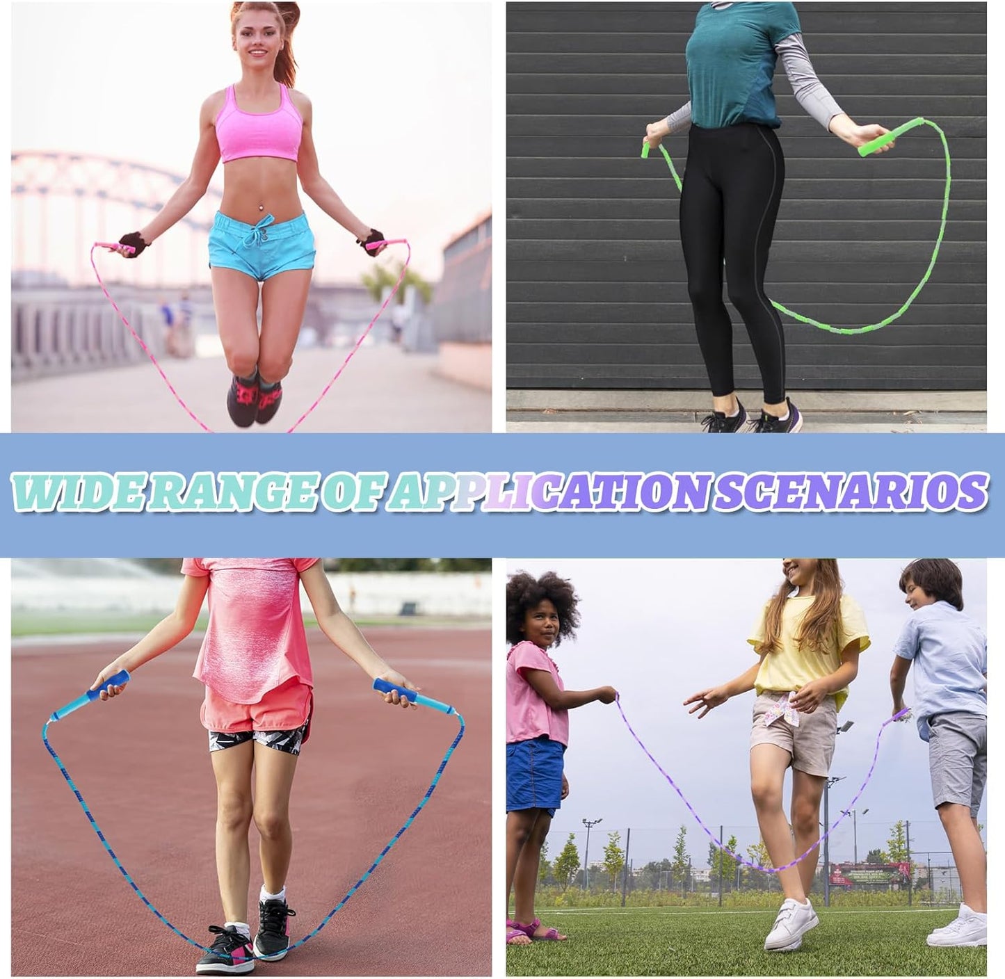 Skiennix 16 Pack Jump Ropes - Adjustable 9.2 Feet Soft Beaded Skipping Ropes for Adults & Kids | Ideal for Workout & Weight Loss