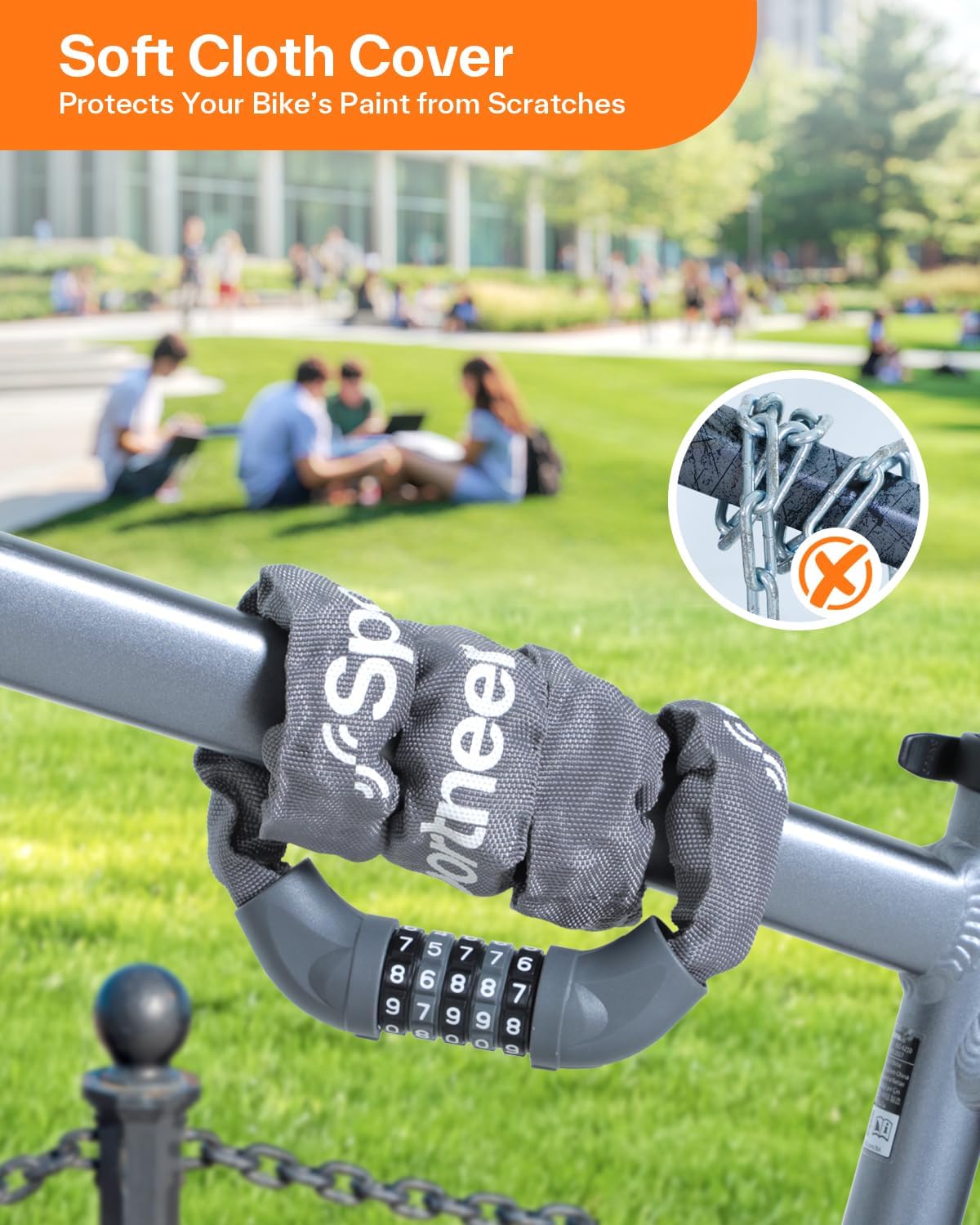 Sportneer Bike Lock - High Security 5-Digit Combination Anti-Theft Chain Lock | 3.2/3.6/4ft, 4/6mm Thick