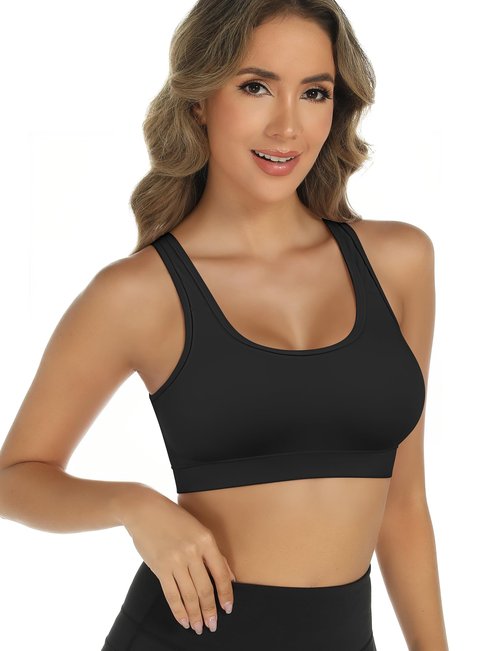 Buauty 2 Packs Sports Bras for Women,Medium Support Sports Bra Push Up Racerback, Yoga Gym Athletic Bras, Compression Bra with Built Workout Bras, Black+White M