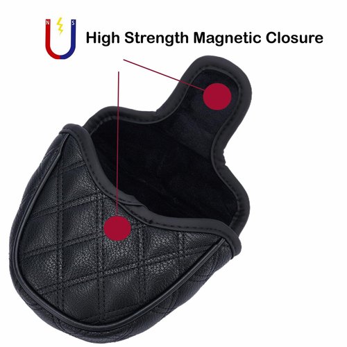 Kimpengofu Skull and Crossbones Golf Club Skeleton Mallet Putter Cover Magnetic Closure Synthetic PU Leather with Diamond Pattern Design (Black Mallet Putter)