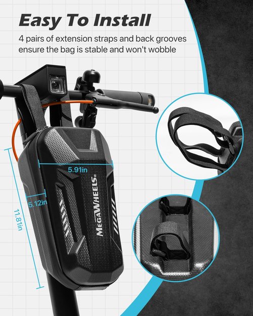 MEGAWHEELS Electric Scooter Bag,Universal Waterproof Escooter Handbar Hanging Bag Wtih 3 Independent Pockets For Carrying Chargers, Phone, Keys,Tools，3L,Tool-Free Installation