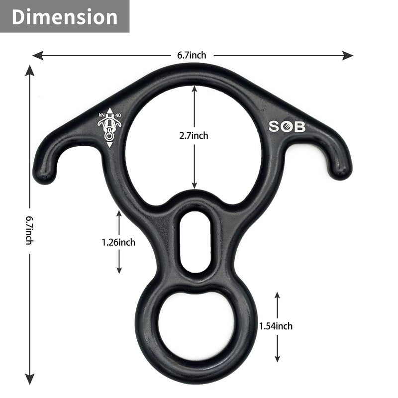 SOB 40KN Rescue Figure 8 Descender Belay Rappel Equipment Belay Rock Climbing Rigging Plate 7075 Aluminum Alloy for Climbing Belaying Rappelling Device, Black