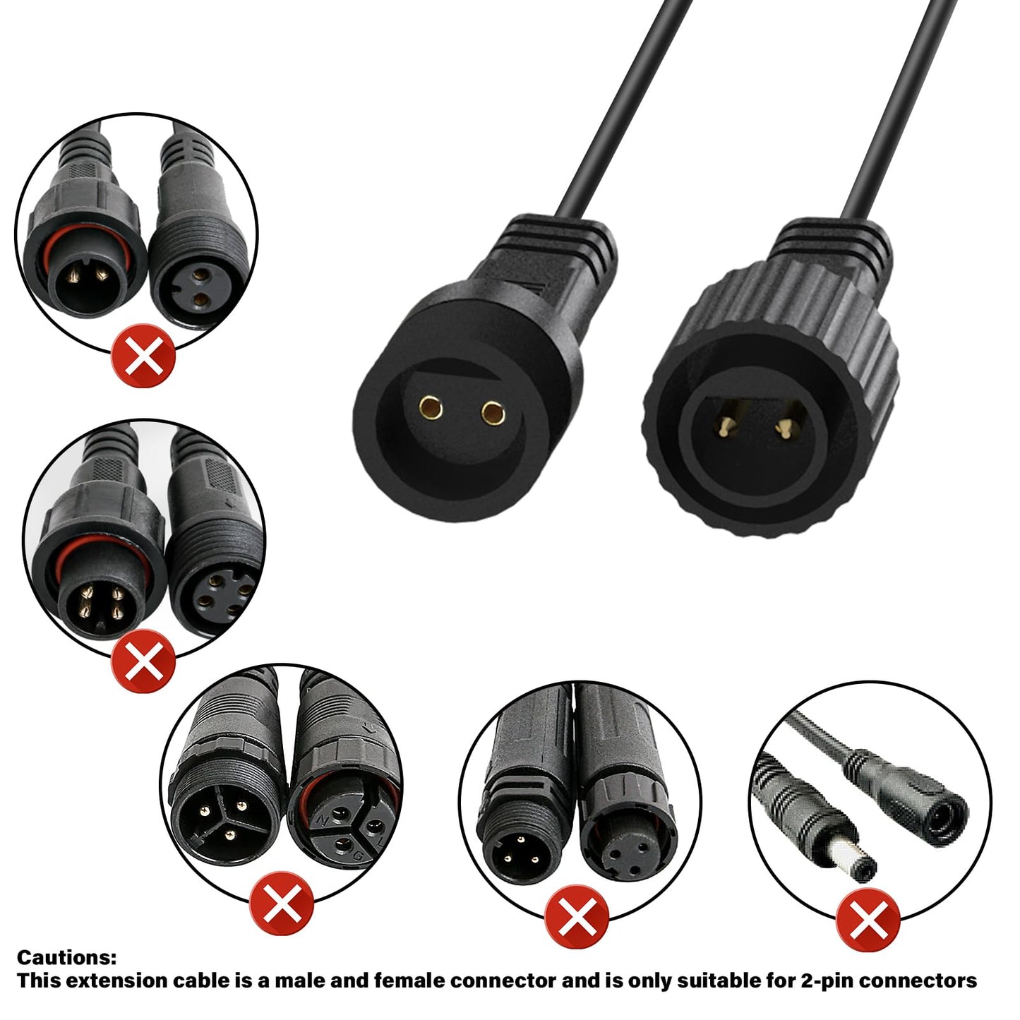 FFZZKJ 16.4Ft/5M Extension Cable for Christmas String Lights IP68 Waterproof Extension Lead 24AWG Extension Cord for Outdoor Solar String Lights, Indoor String Lights, 2 Pin