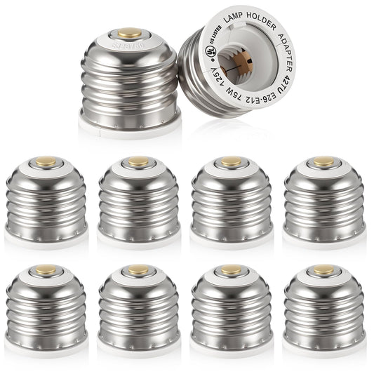 Glooglitter 10 Pcs UL-Listed E26 to E12 Socket Adapter Medium to Candelabra Light Bulb Socket Screw Bulb Converter, Maximum Wattage 75W, 200℃ Heat Resistant